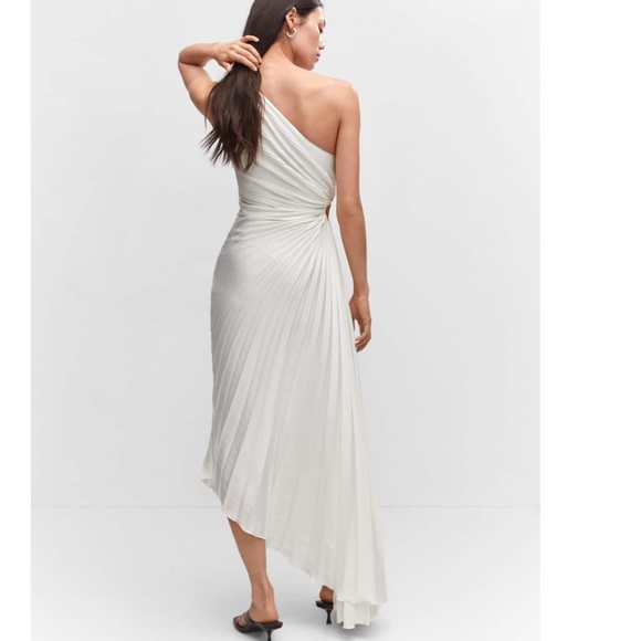 MANGO WHITE ASYMETRICAL PLEATED DRESS - Picture 5 of 6